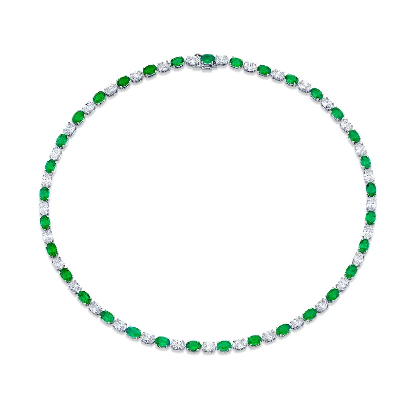 moonstone necklaces for women -Alternating Oval-cut Diamonds and Green Emeralds Necklace