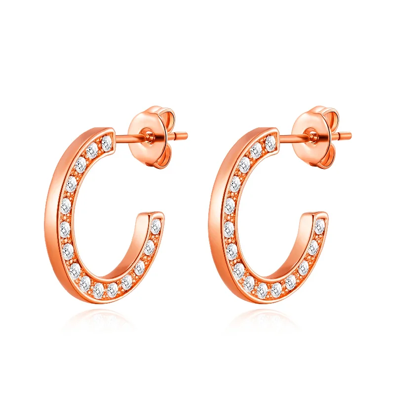 statement earrings for women -Rose Gold Plated Crystal Edge Hoop Earrings Created With Zircondia® Crystals