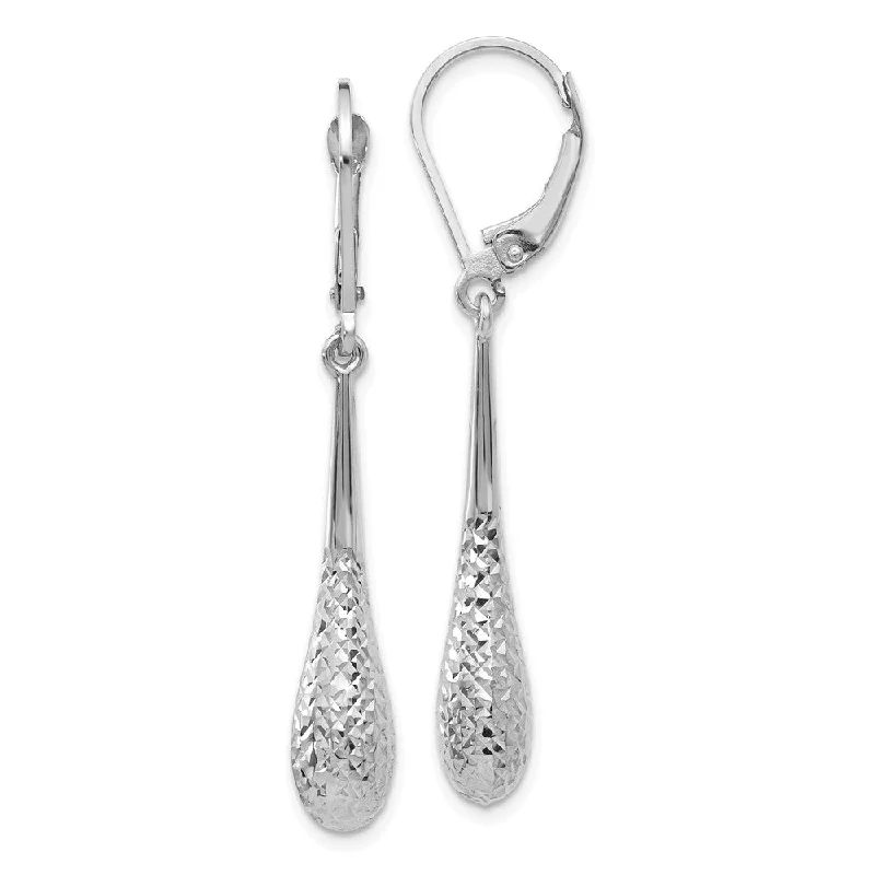 evening earrings for women -Diamond Cut Teardrop Lever Back Earrings in 14k White Gold, 44mm