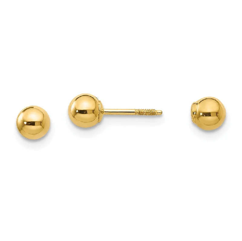 boho earrings for women -Reversible 4mm Polished Ball Screw Back Earrings in 14k Yellow Gold