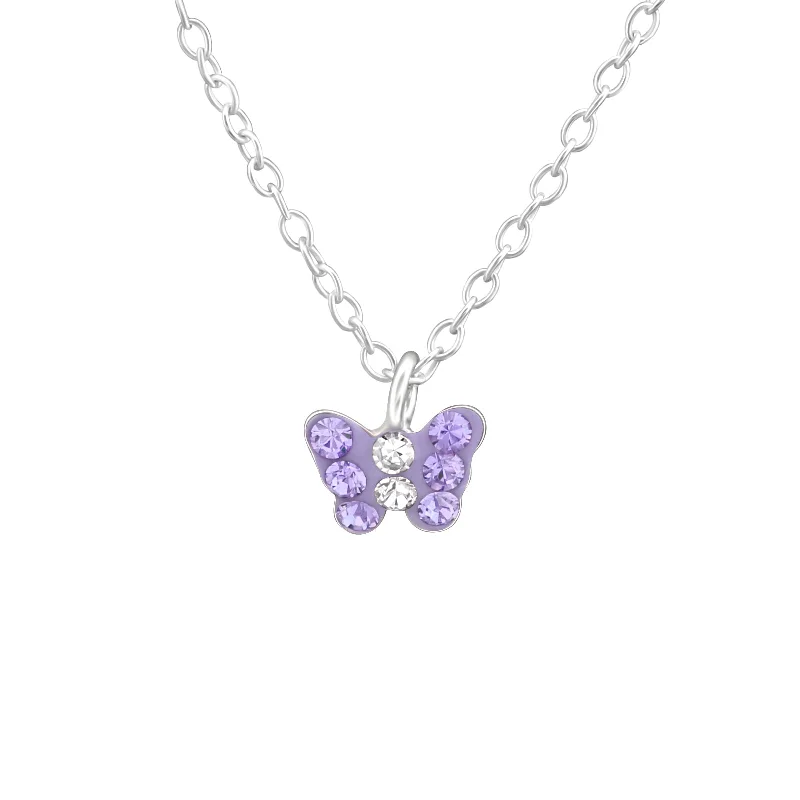 sterling silver necklaces for women -Children’s Sterling Silver Purple Butterfly Necklace.