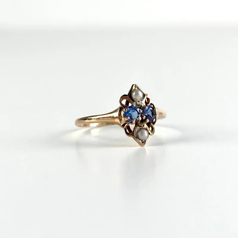 vintage diamond rings -Blue Sapphire and Pearl Ring - Circa 1910