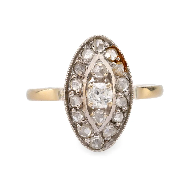 bridal gold rings for women -Victorian French diamond 18k white gold navette ring