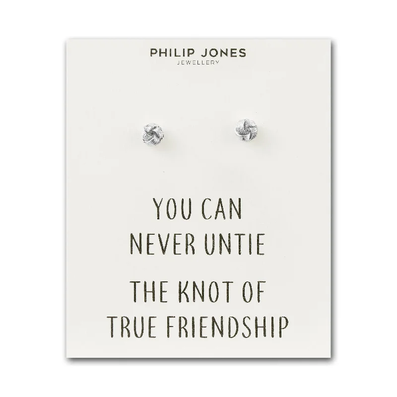 luxurious pearl drop earrings -Silver Plated Love Knot Earrings with Quote Card