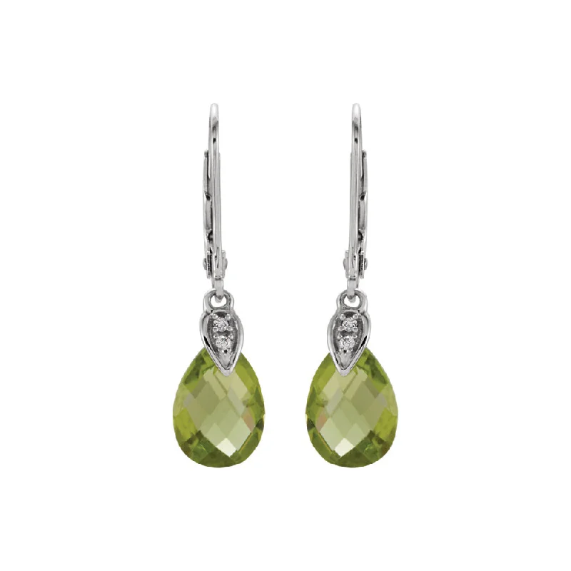 chandelier earrings for women -Peridot Briolette & Diamond Lever Back Earrings in 14k White Gold