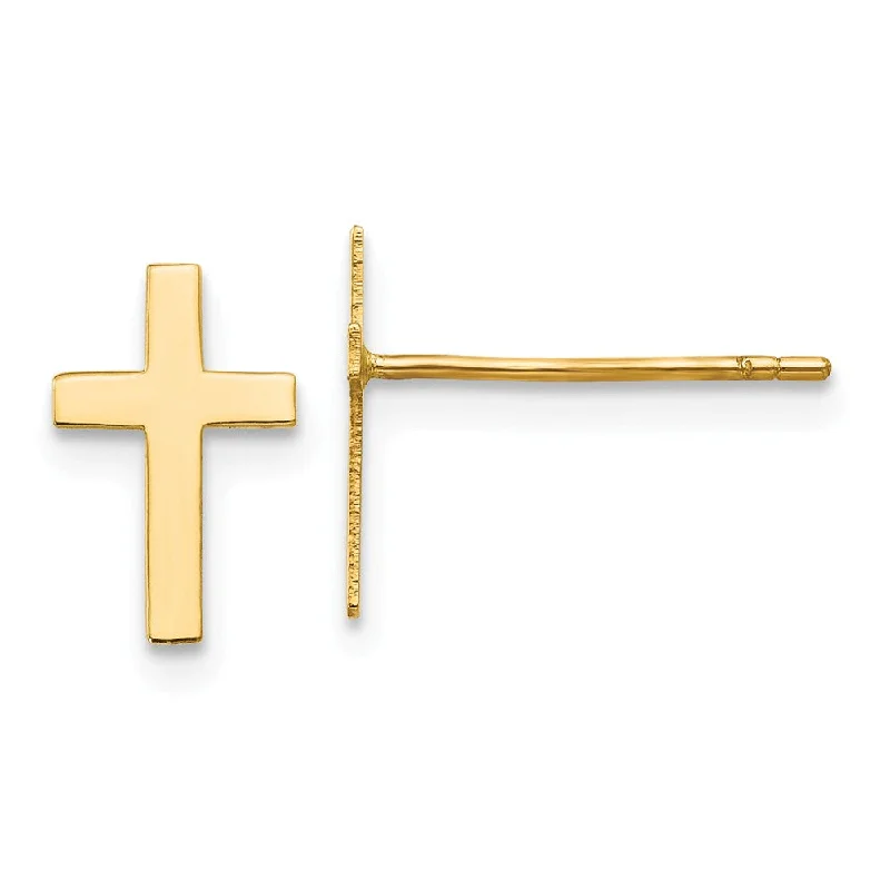 luxury diamond earrings for women -10mm Polished Cross Post Earrings in 14k Yellow Gold