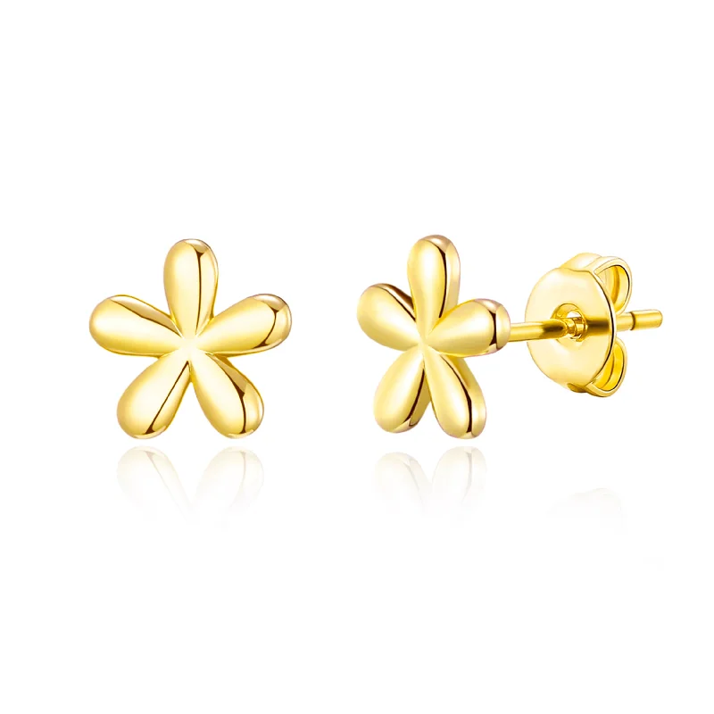 handmade earrings for women -Gold Plated Flower Stud Earrings