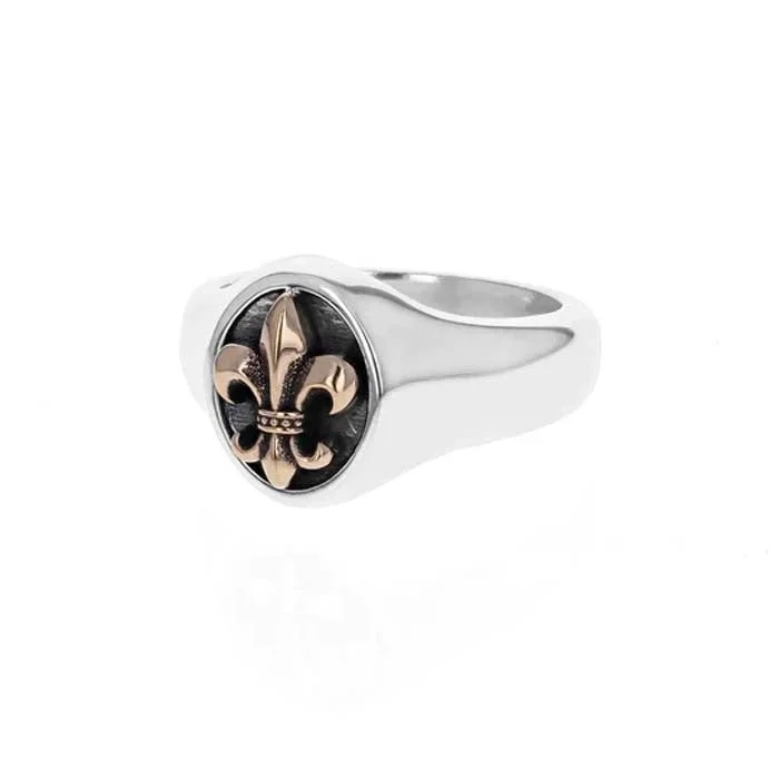 solitaire rings for women -King Baby Fleur- De- Lis Ring with Gold Alloy in Sterling Silver