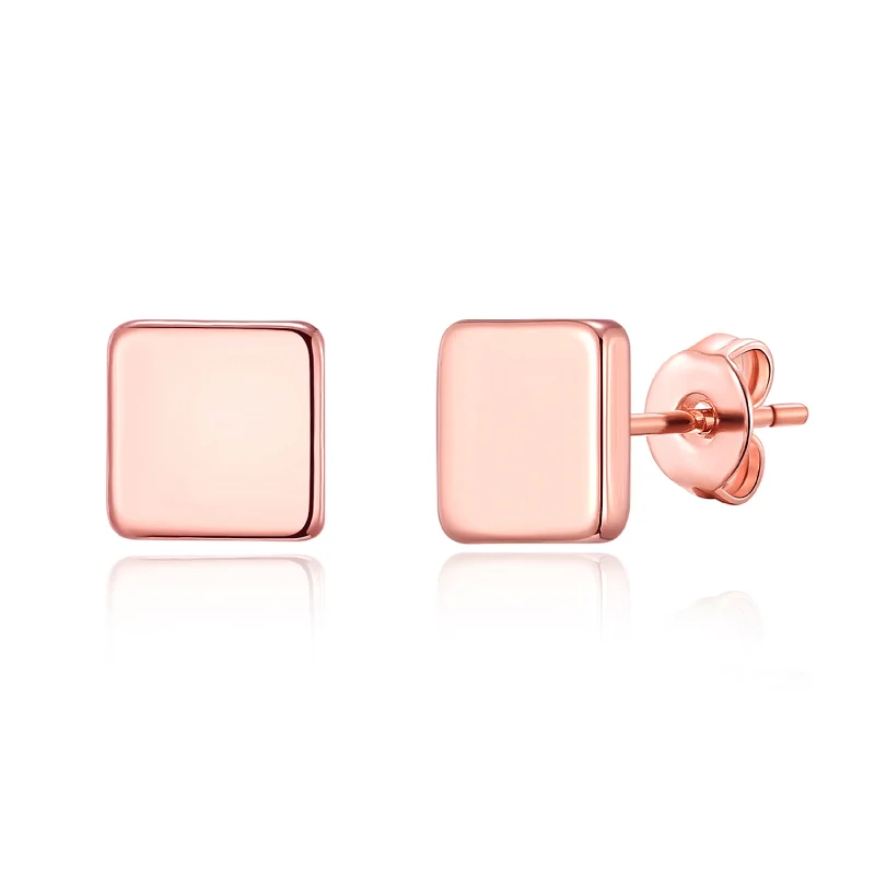 hoop earrings with diamonds -Rose Gold Plated Square Stud Earrings