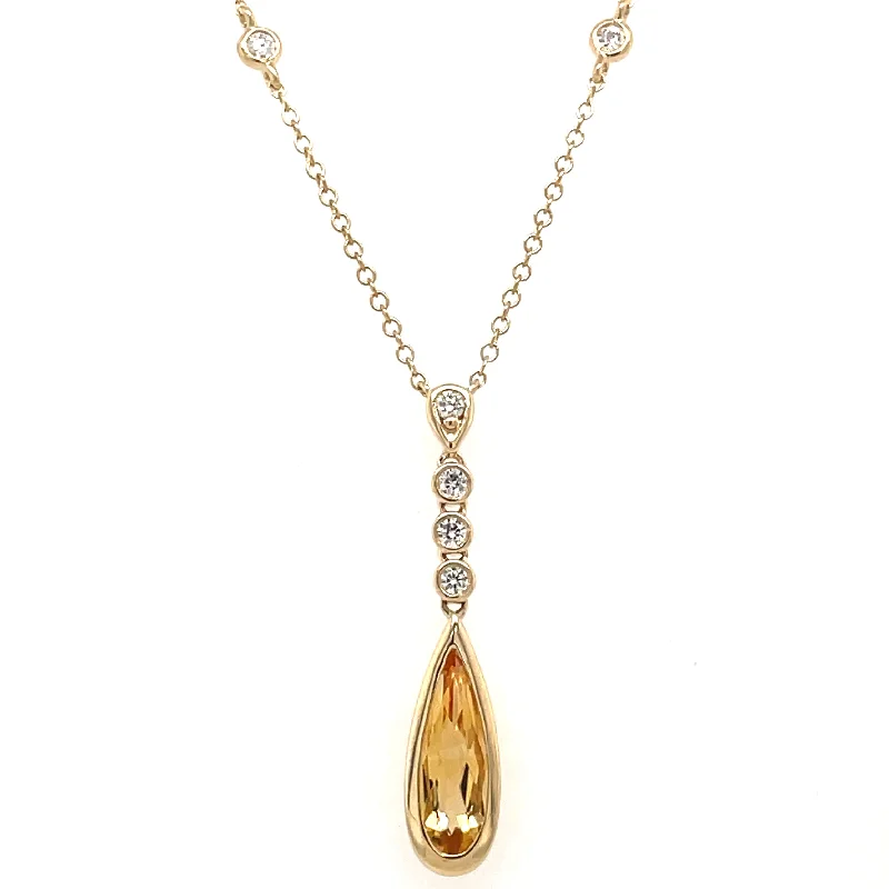 bold necklaces for women -9ct Yellow Gold Earth Grown Citrine and Diamond Drop Pendant Necklace