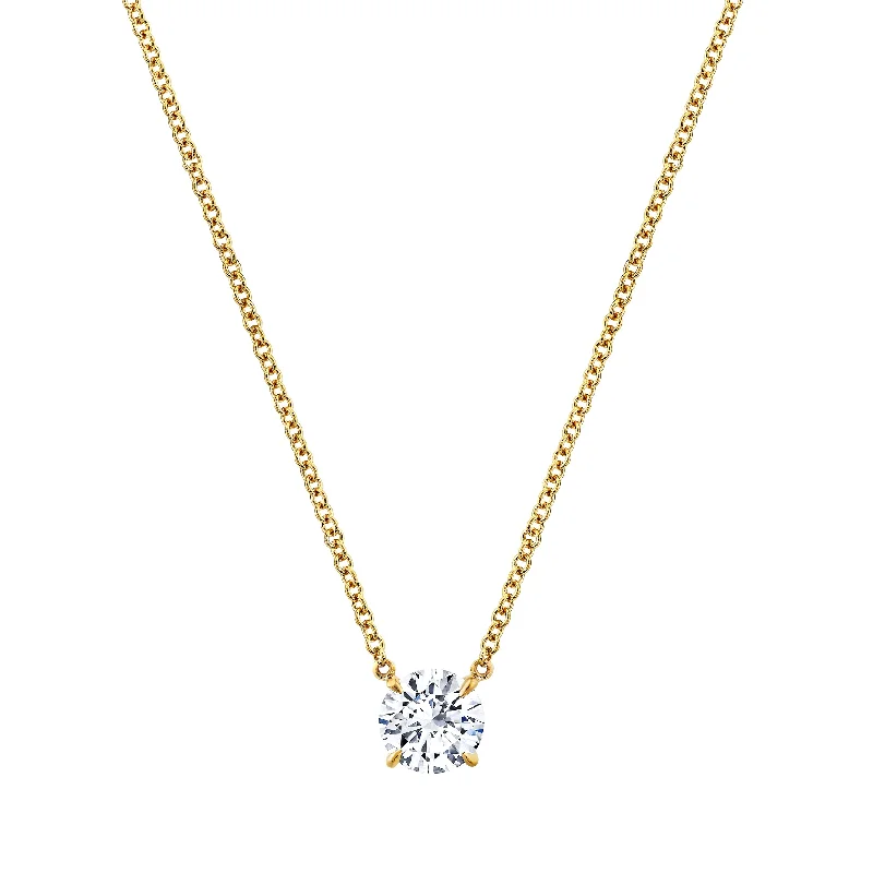 elegant pearl necklaces for brides -Round Brilliant Diamond Pendant in 18k Yellow Gold