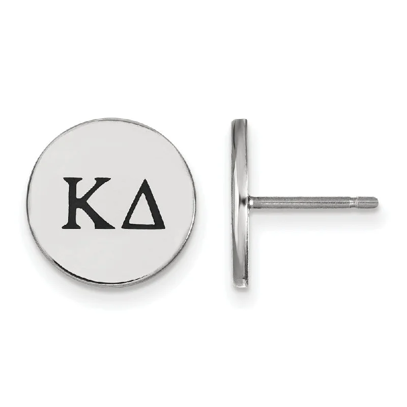 modern earrings for women -Sterling Silver Kappa Delta Black Enamel Greek Letters Post Earrings