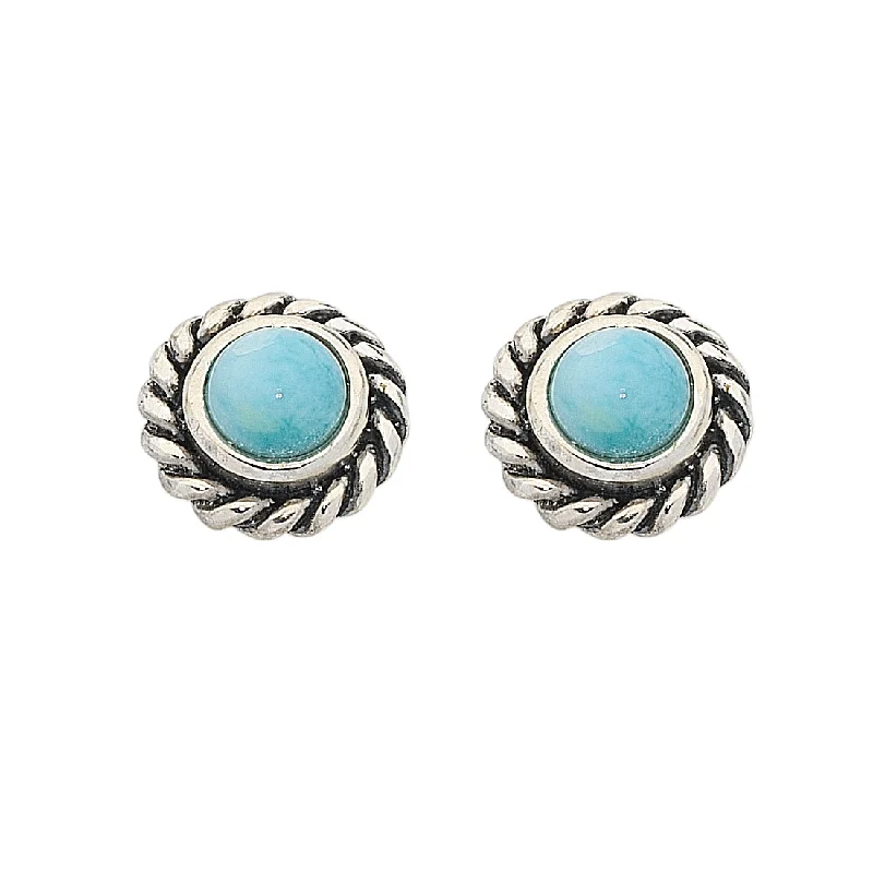 silver dangle earrings for women -Sterling Silver Larimar March Birthstone Stud Earrings