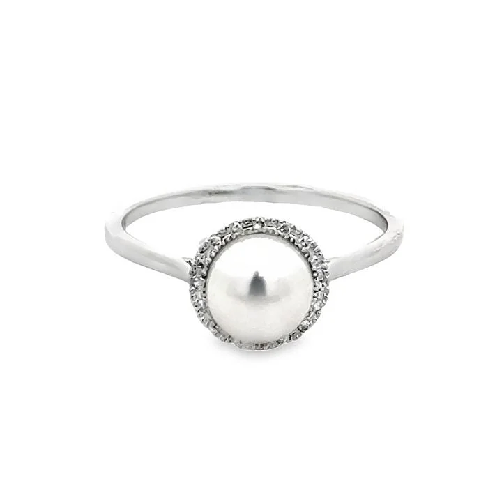 luxury wedding rings for women -Mountz Collection Cultured Pearl Ring with Diamonds in 14K White Gold