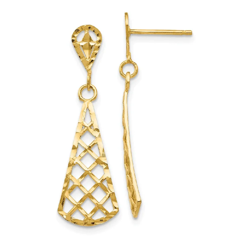 custom hoop earrings for women -Diamond Cut Triangular Dangle Post Earrings in 14k Yellow Gold