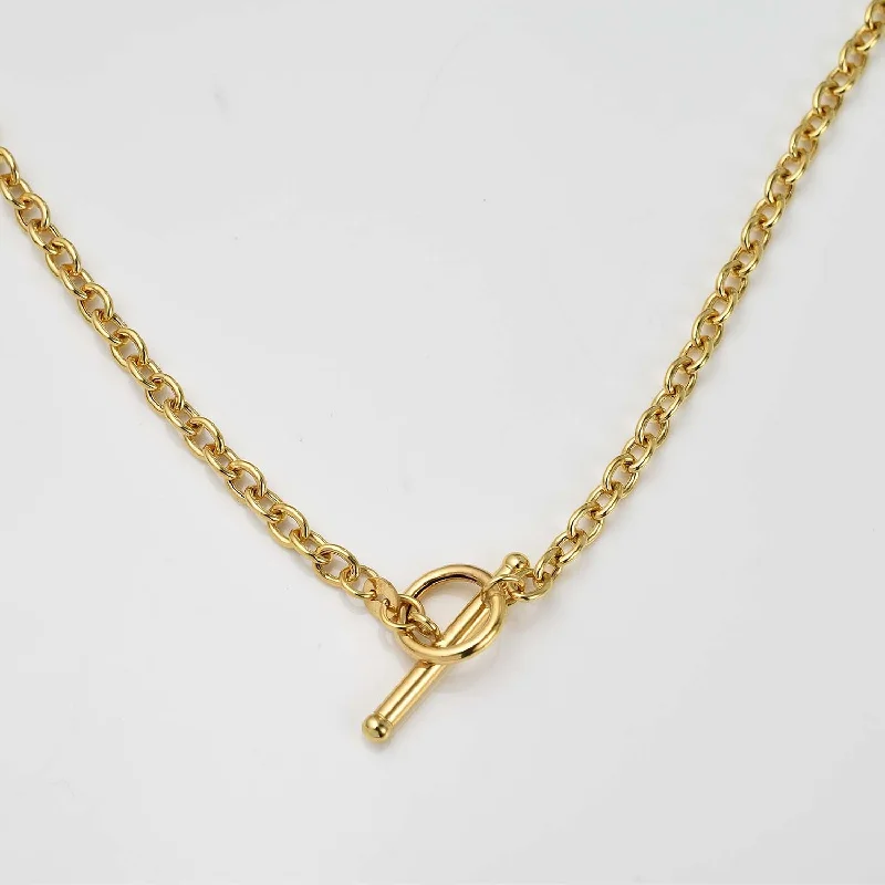 crystal necklaces for women -T Bar Belcher Chain Necklace in 9K Yellow Gold