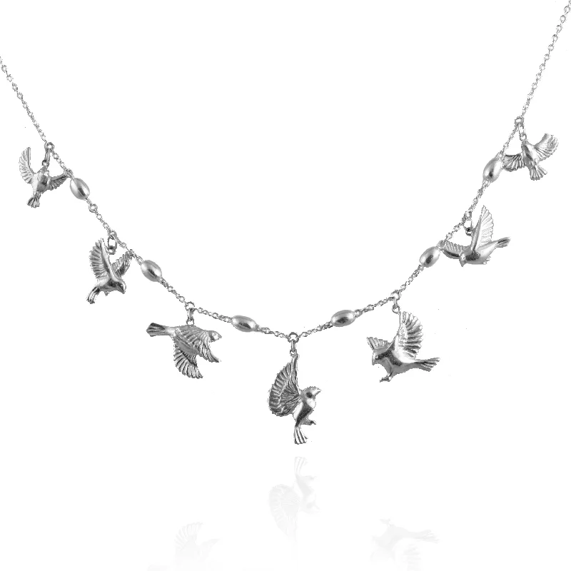 dainty silver necklaces for women -Flying Birds Necklace