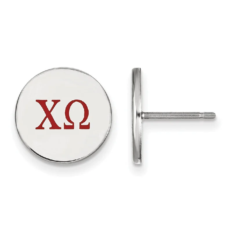 custom hoop earrings for women -Sterling Silver Chi Omega Enamel Greek Letters Post Earrings