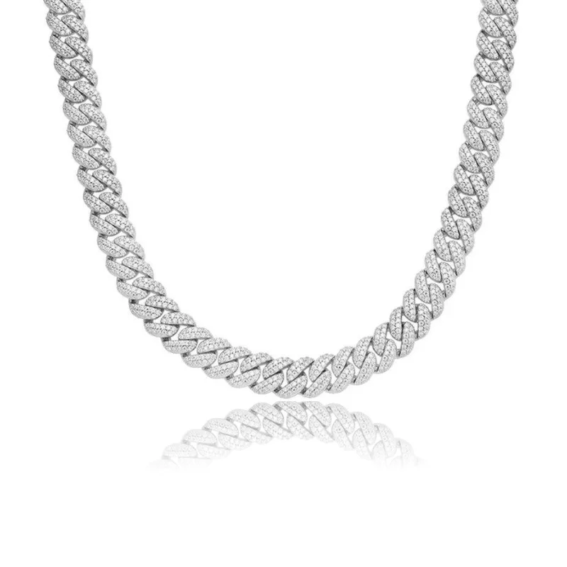 silver necklaces for women -S925 Moissanite Diamond Cuban Link Chain in White Gold - 10mm