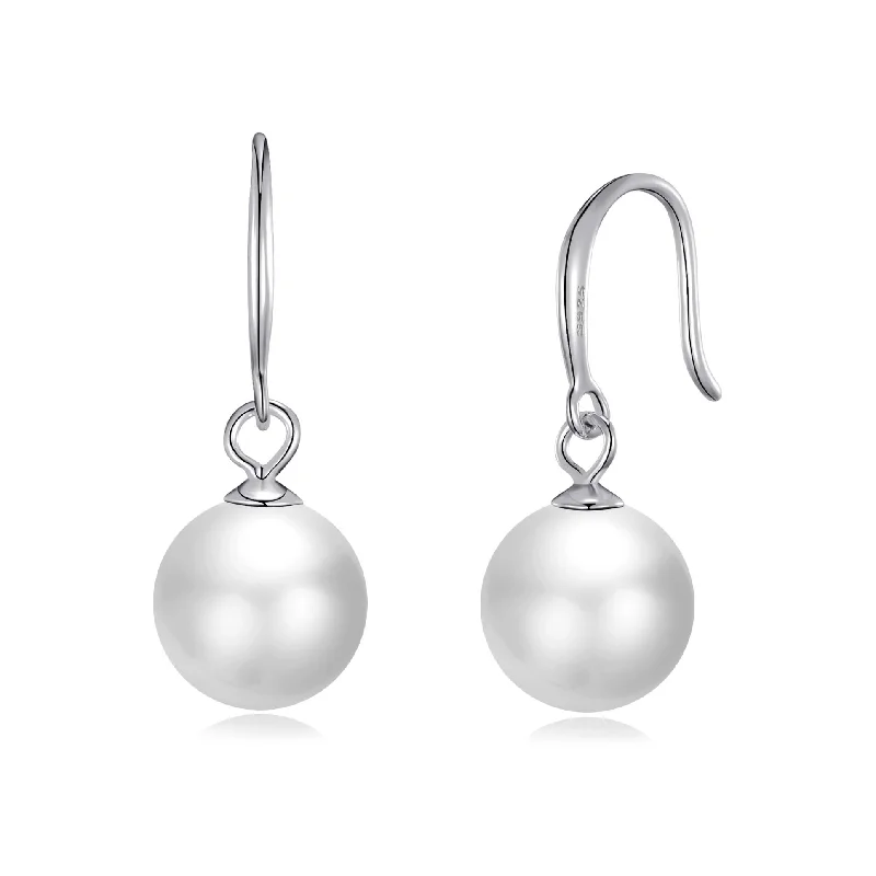 hoop earrings with diamonds -Sterling Silver White Pearl Drop Earrings