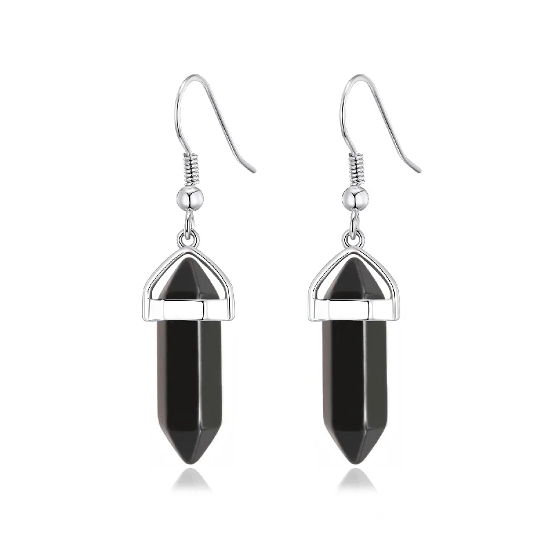 romantic earrings for women -Black Onyx Gemstone Drop Earrings