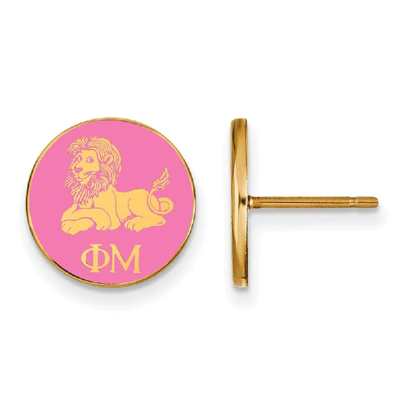 gold stud earrings for women -14K Plated Silver Phi Mu Pink Enamel Lion Post Earrings