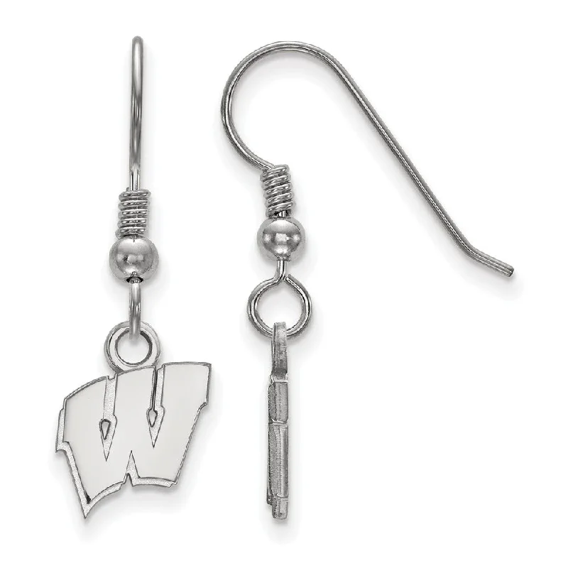 statement earrings for women -Sterling Silver University of Wisconsin XS (Tiny) Dangle Wire Earrings