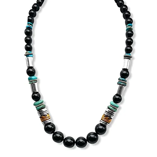 trendy necklaces for women -25 inch, Genuine Onyx Statement Necklace, Authentic Navajo Native American USA Handmade in New Mexico, Sterling Silver