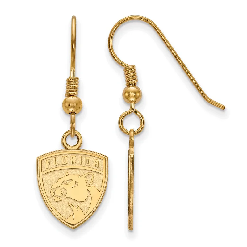 gold earrings for women -SS 14k Yellow Gold Plated NHL Florida Panthers Small Dangle Earrings