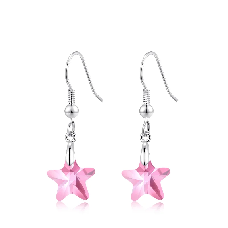 elegant earrings for women -Sterling Silver Light Rose Star Earrings Created with Zircondia® Crystals