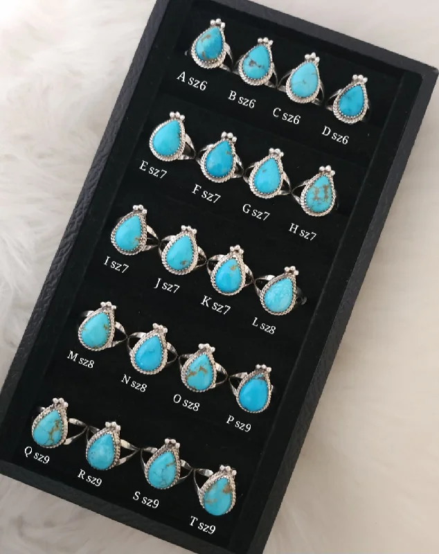 twisted rings for women -Sterling Silver Turquoise Tear Drop Rings