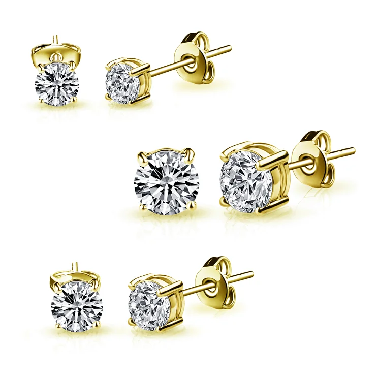 drop earrings for women -Three Pack of Gold Plated 4mm, 5mm & 6mm Earrings Created with Zircondia® Crystals