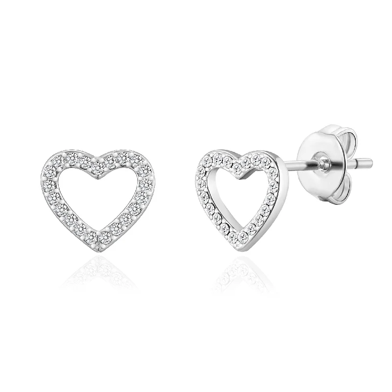 vintage earrings for women -Silver Plated Open Heart Earrings Created with Zircondia® Crystals