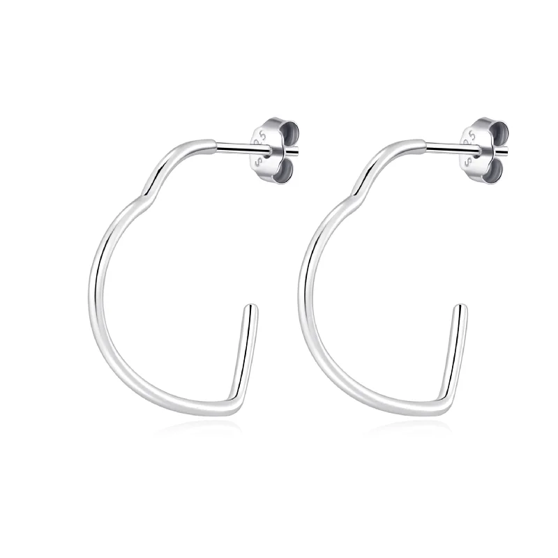 romantic earrings for women -Sterling Silver Abstract Hooped Heart Earrings