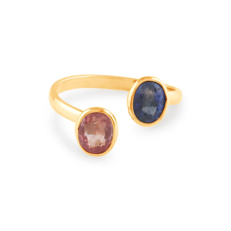 solitaire rings for women -Yellow & Blue Sapphire Oval Ring In 18K Yellow Gold