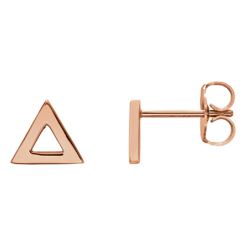 trendy drop earrings for women -7mm (1/4 Inch) Polished 14k Rose Gold Tiny Triangle Post Earrings