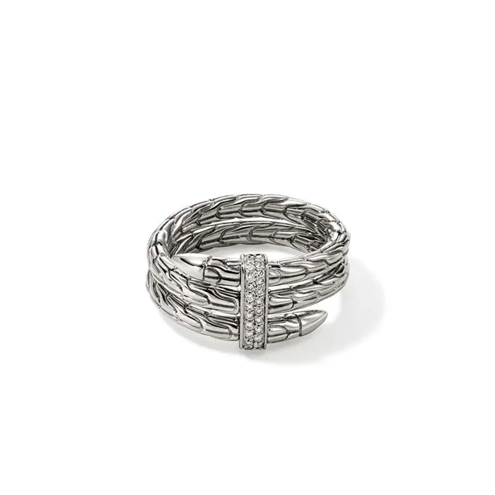 stackable diamond rings -John Hardy Double Wrap Spear Ring with Diamonds in Sterling Silver