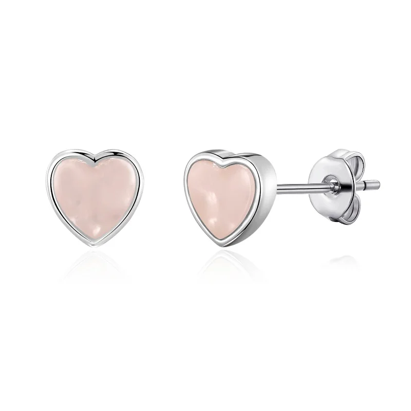 silver hoop earrings for women -Rose Quartz Heart Stud Earrings