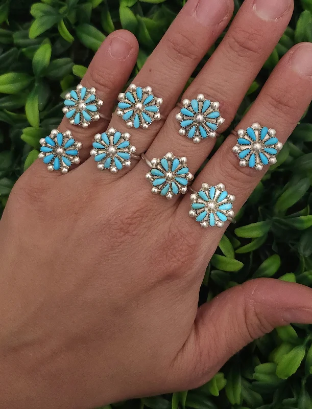 cocktail rings for women -Sterling Silver Zuni Turquoise Cluster Ring