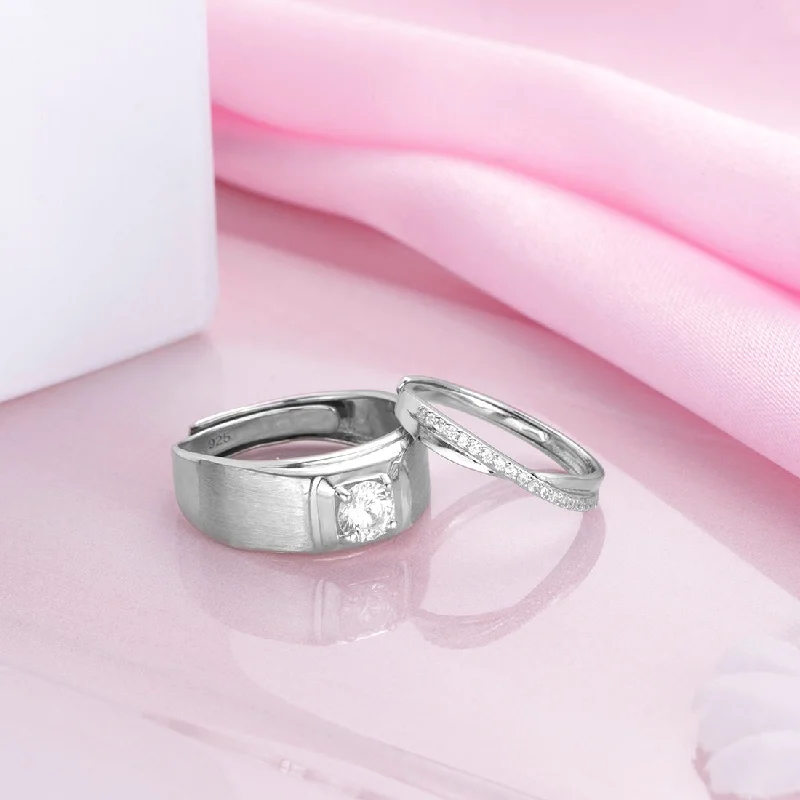 custom name rings -Endless Devotion Rhodium-Plated 925 Sterling Silver Couple Ring (Adjustable)