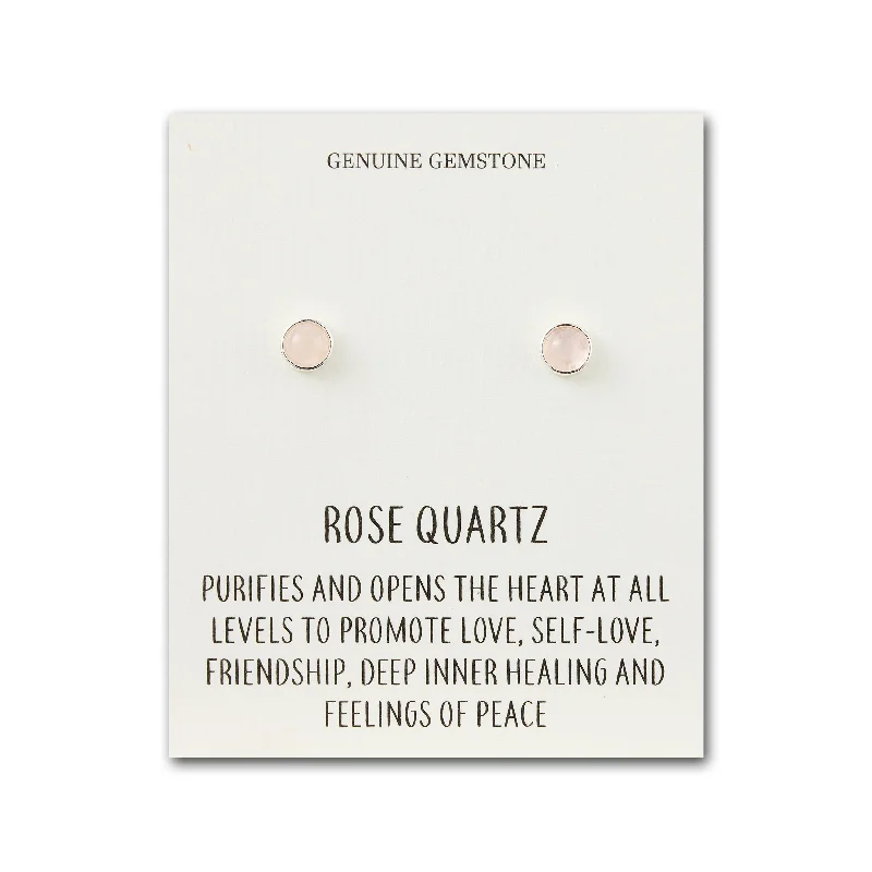 vintage gold earrings for women -Rose Quartz Stud Earrings with Quote Card