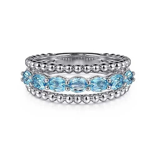 rose gold engagement rings -Gabriel & Co. Swiss Blue Topaz Bujukan Ring in Sterling Silver