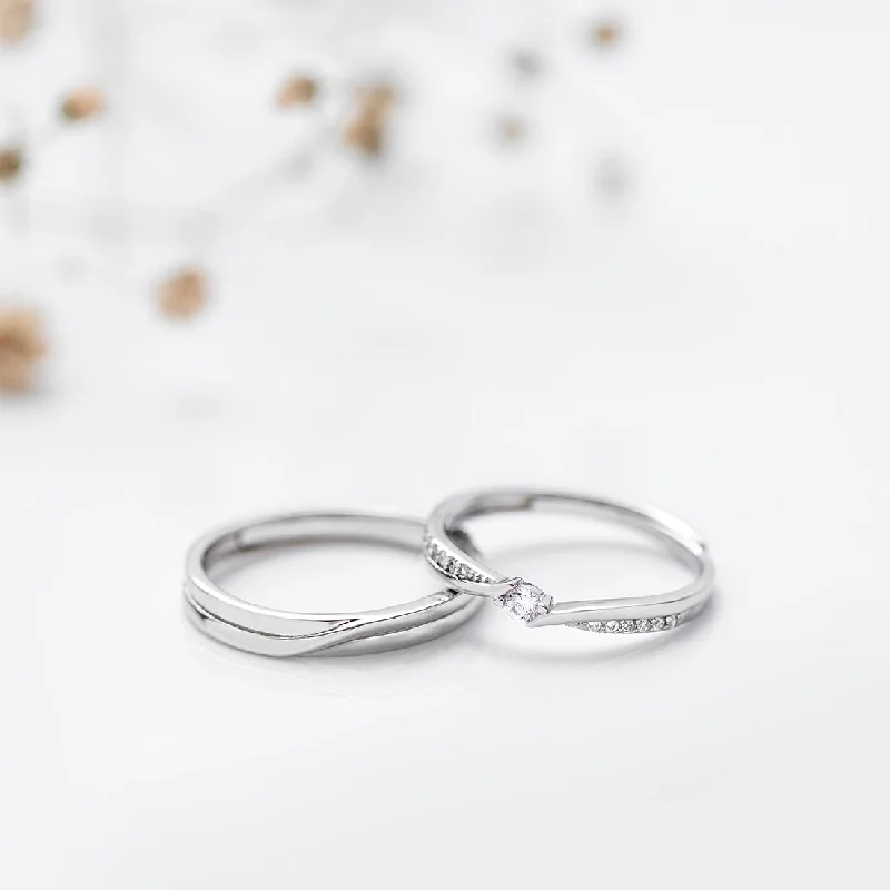 double band rings for women -Minimal CZ 925 Sterling Silver Couple Ring (Adjustable)