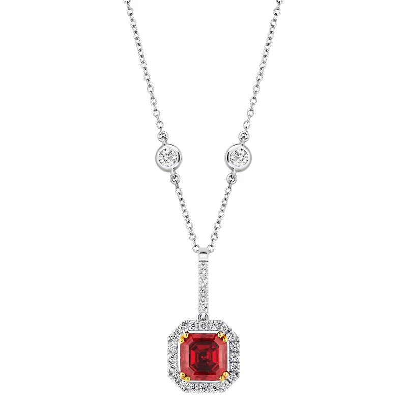 personalized pendant necklaces for women -Sterling Garnet Hued Asscher Cut Pendant on 18" Regal Short Floating Chain (Pendant & Chain Sold Together. Pendant is Removable from Chain).