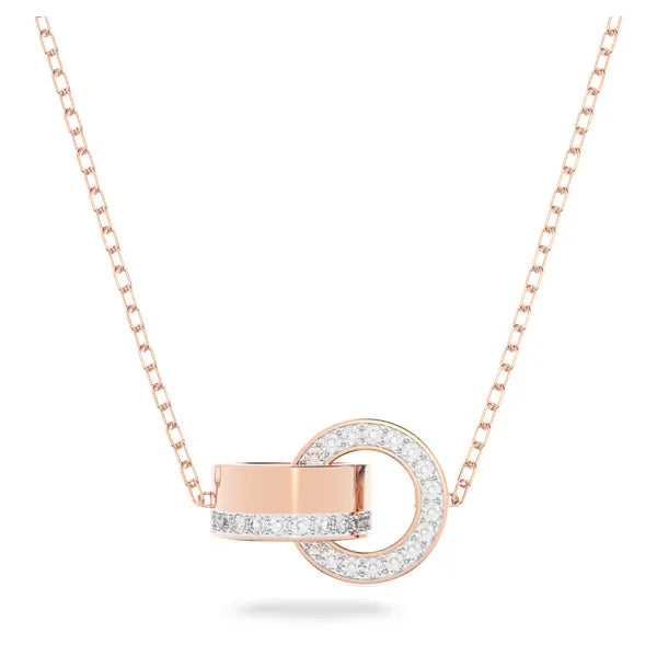 vintage crystal necklaces for women -Swarovski Dextera pendant Interlocking loop, White, Rose gold-tone plated 5636496