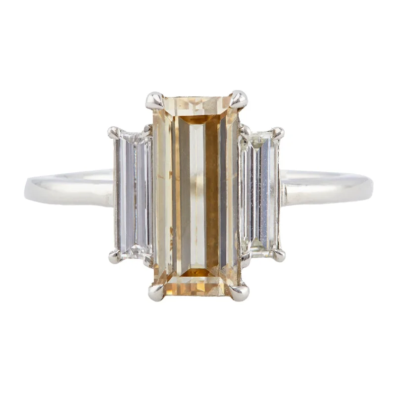 big statement rings -GIA 2.00 Carat Fancy Color Diamond Platinum Three Stone Ring