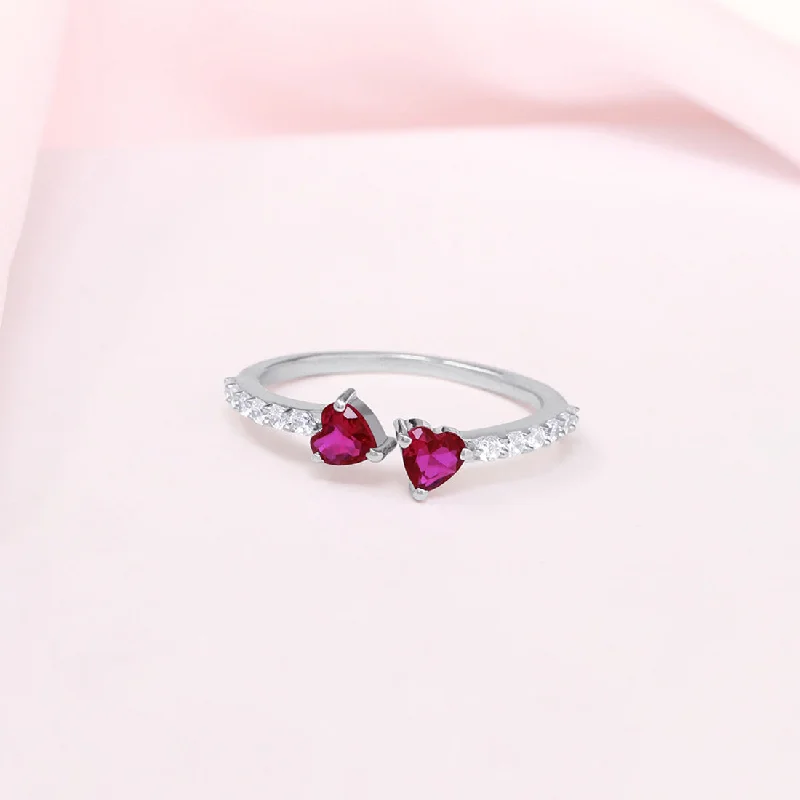 classic rings for women -Romantic Heart-Shaped Rhodium-Plated 925 Sterling Silver Ring