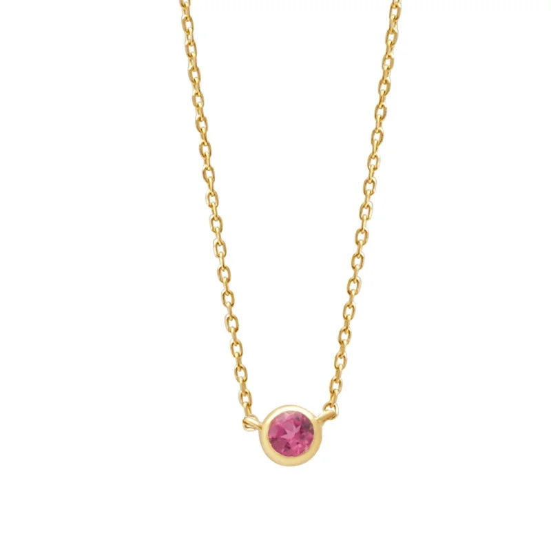 fashion pendant necklaces for women -Pink Tourmaline Station Necklace Bezel Set in  Gold