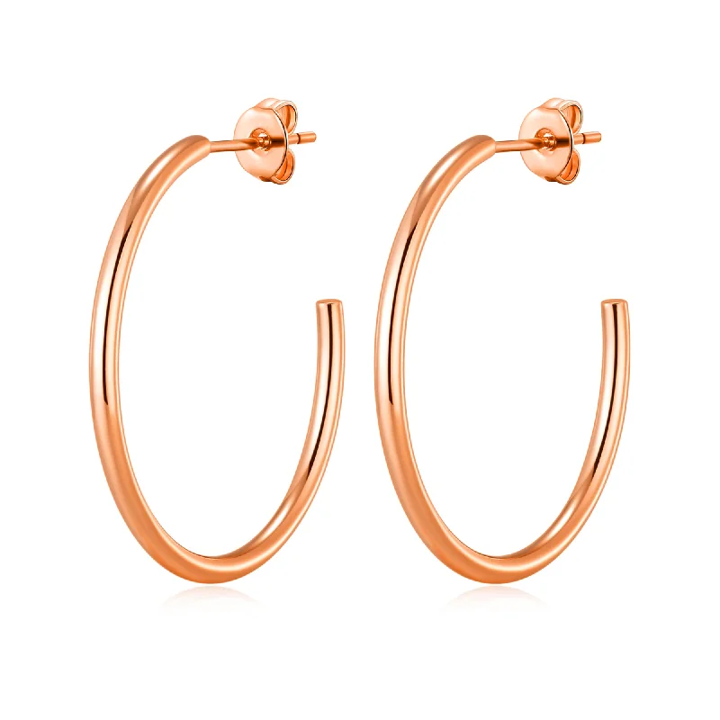 modern hoop earrings for women -Rose Gold Plated Round Hoop Earrings