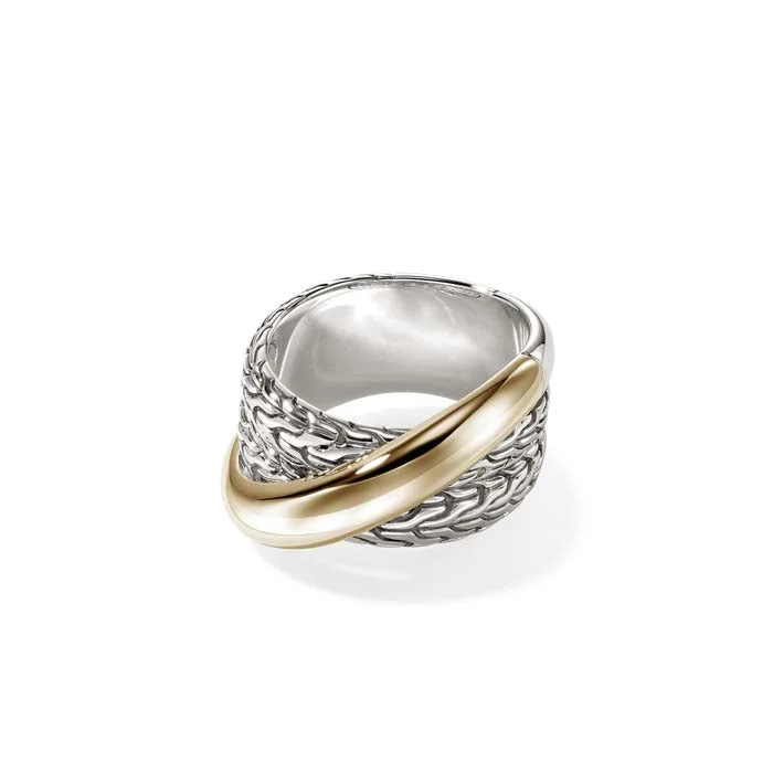 eternity diamond rings -John Hardy Essential Crossover Ring in 14K Yellow Gold and Sterling Silver, 12.5MM